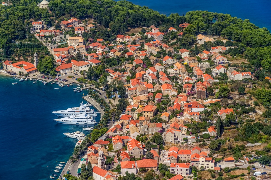 Helicopter aerial shoot of Cavtat. Well known tourist destination near Dubrovnik.