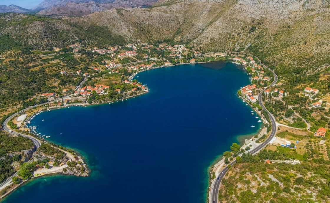 'Helicopter aerial shot of beautiful lagoon Zaton near Dubrovnik in Croatia.  Well known tourist destination.' - Dubrovnik